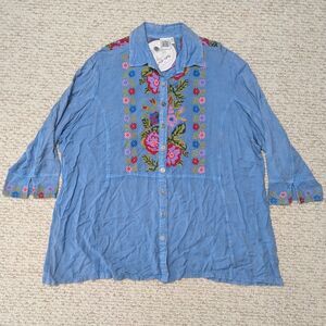 NWT Parsley & Sage Womens Sz 2XL Floral Embroidered Top Lagenlook Country Spring